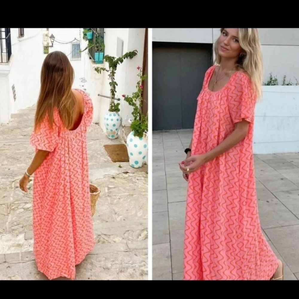 Zara * Maxi Print Dress Pink Flowy Boho - Picture 5 of 11